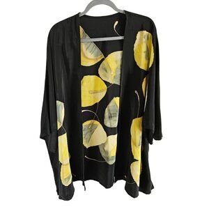 Aspen Silk Woman Kimono One Size Hand Painted 100% Silk Aspen Leave Art Colorful